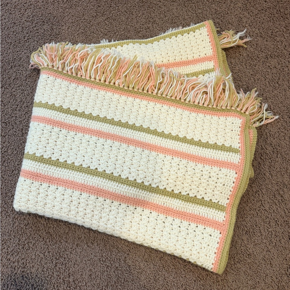 Handmade Crochet Afghan with Fringe